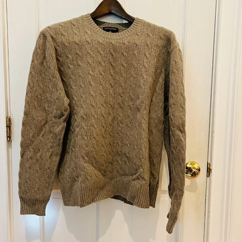 Banana Republic White Cable Knit Fisherman's Wool Cashmere Sweater Mens XL